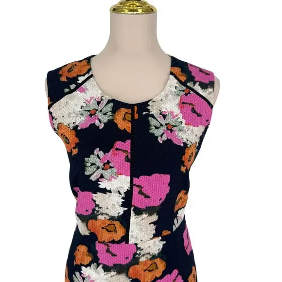 J.Crew Floral Sheath Dress 12 Portfolio Navy Pink Petunia Matelasse Sleeveless - Picture 3 of 13